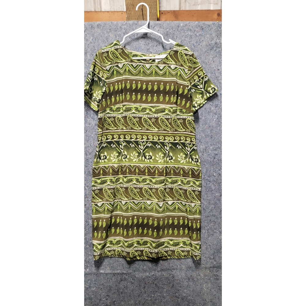 Kathie Lee Collection Women's Green Round Neck Short Sleeve Knee Length Dress 16